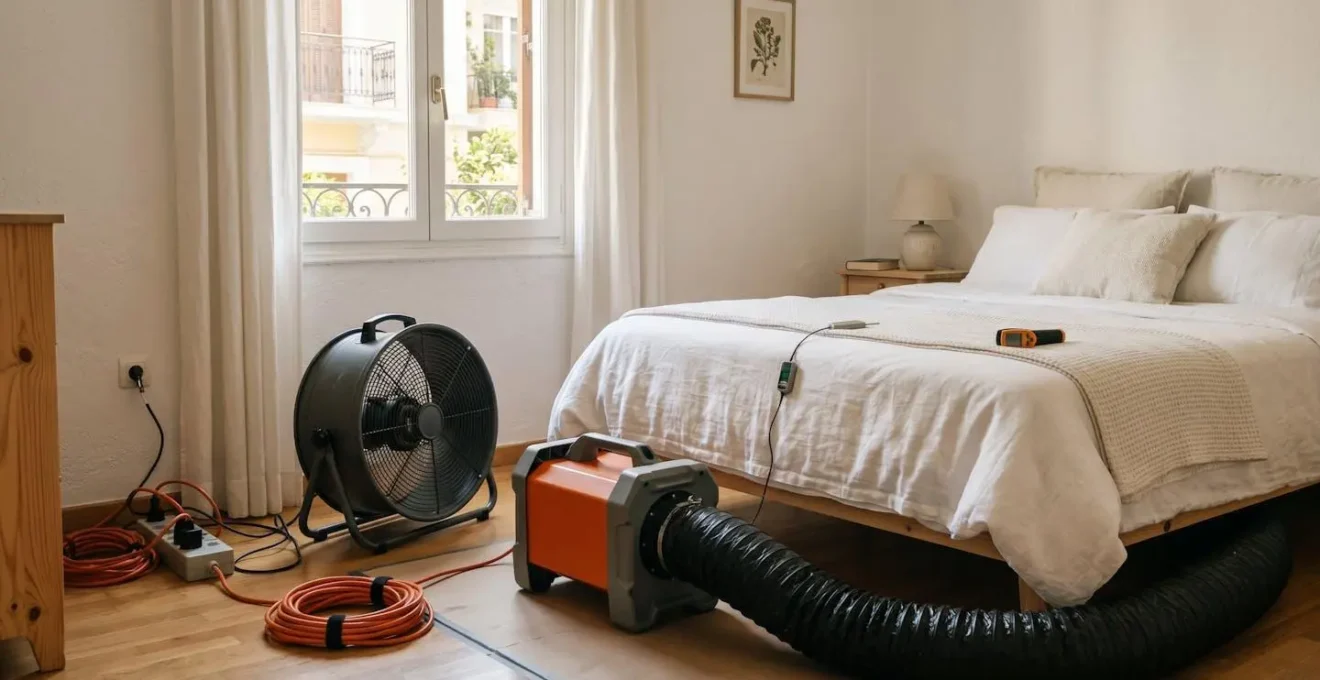 Équipement de traitement thermique déployé dans une chambre pour éliminer les punaises de lit
